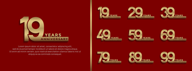 set of anniversary logo style gold color on red background for celebration