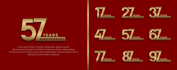 set of anniversary logo style gold color on red background for celebration