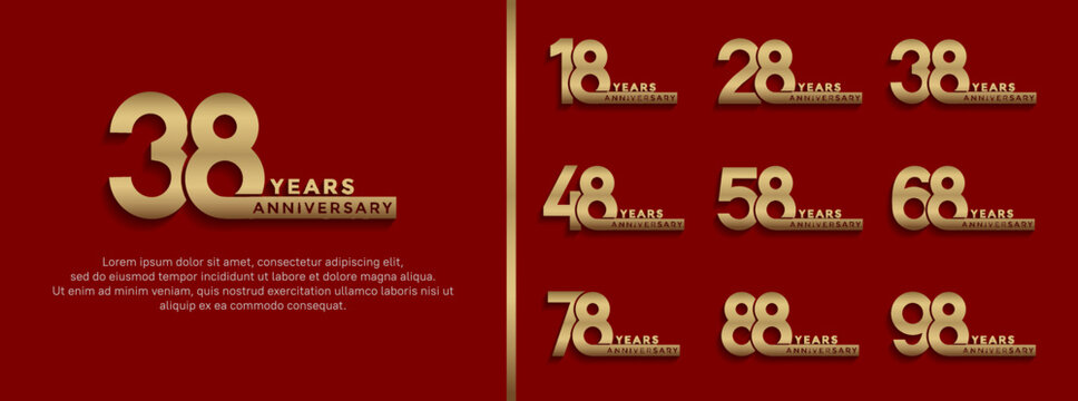 set of anniversary logo style gold color on red background for celebration