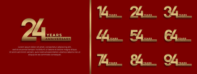 set of anniversary logo style gold color on red background for celebration