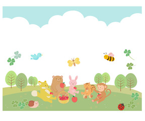 Obraz na płótnie Canvas かわいい動物たちの春のピクニック
