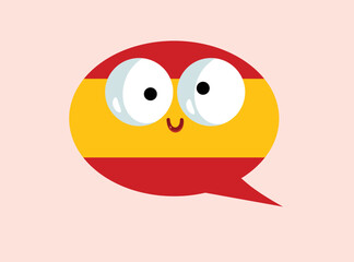 Cheerful Speech Bubble in Spanish Language Vector Cartoon Character. Funny character symbol of communicating in a foreign language
