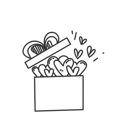 hand drawn doodle gift boxes with love heart inside illustration