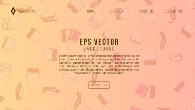 Bread web page background. Concept of online fast food delivery service, young man standing near tablet to order fast food with bakery background