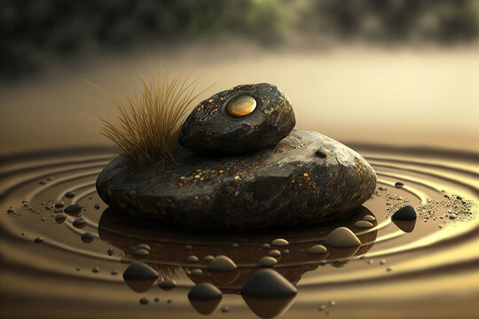 Premium AI Image  A water surface with two stones on it and the word zen  on it.