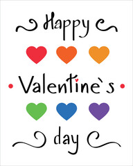 Beautiful greeting card for Valentine's Day with rainbow hearts on white background. LGBT concept
