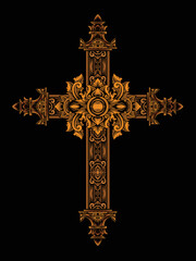 christian cross vector design with fancy ornament, editable color