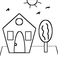 Coloring page house and trees for kids
