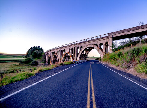 Old concrete trestle style bridge in the Palouse area of Washington