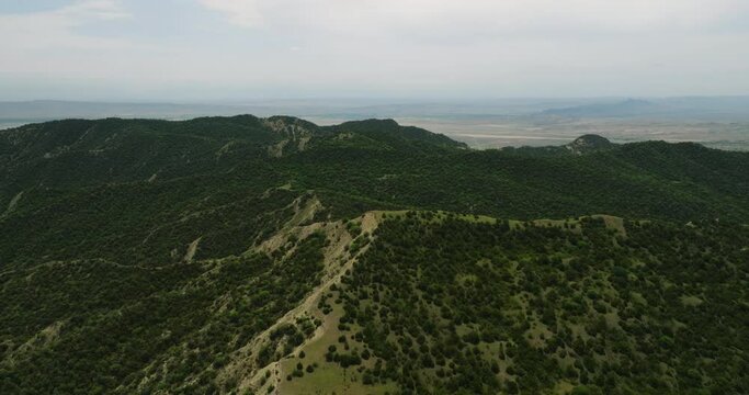 Vast Green Hilly Scenary at Vashlovani Nature Reserve, Republic of Georgia, Aerial