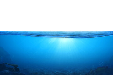 Blue water wave and bubbles isolated on white background. BLUE UNDER WATER waves and bubbles. sea...