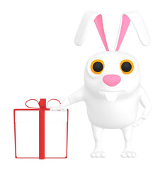 3d character , rabbit and ribbon wrapped gift box