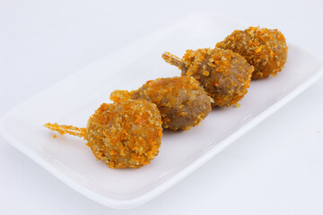 Sempol Ayam is Indonesian street food made from mixture of chicken meat and tapioca flour which is coated by eggs