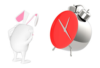 Fototapeta premium 3d character , rabbit stressed looking at clock