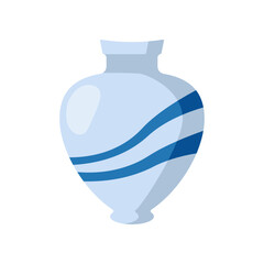 White and blue vase cartoon illustration. Old vessel, ceramic jug with pattern, liquid container isolated on white background. Pottery, design, interior concept