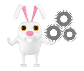 Fotobehang 3d character , rabbit and cogwheel gear © Qualityrenders