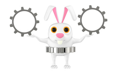 3d character , rabbit holding cogwheel gear