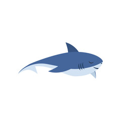Cute shark sleeping cartoon illustration. Baby underwater animal sleeping on white background. Marine animal, fish concept