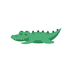 Cute crocodile lying and sleeping cartoon illustration. Funny alligator sleeping. Jungle, predator animal concept