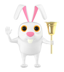 3d character , rabbit holding a shiny golden bell