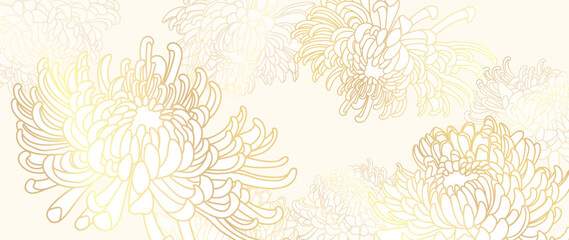 Luxury floral golden line art wallpaper. Elegant gradient gold mums flowers pattern background. Design illustration for decorative, card, home decor, website, packaging design, print, cover, banner. 