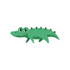 Cute crocodile standing cartoon illustration. Funny alligator standing. Jungle, predator animal concept
