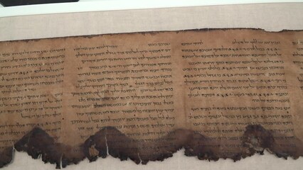 Dead sea Original scrolls close view exposed, Israel
Also Known as the Qumran Caves Scrolls, Israel, 2022
