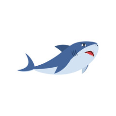 Obraz premium Cute shark being furious cartoon illustration. Baby underwater angry animal on white background. Marine animal, fish concept