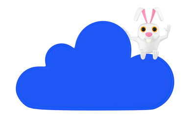 3d character , rabbit standing on top of cloud shape