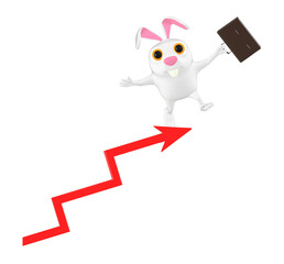 3d character , rabbit standing over top of a arrow graph