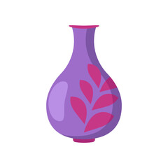 Purple and pink vase cartoon illustration. Old vessel, ceramic jug with pattern, liquid container isolated on white background. Pottery, design, interior concept