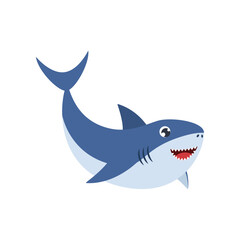 Cute shark laughing cartoon illustration. Baby underwater animal laughing, swimming, smiling on white background. Marine animal, fish concept