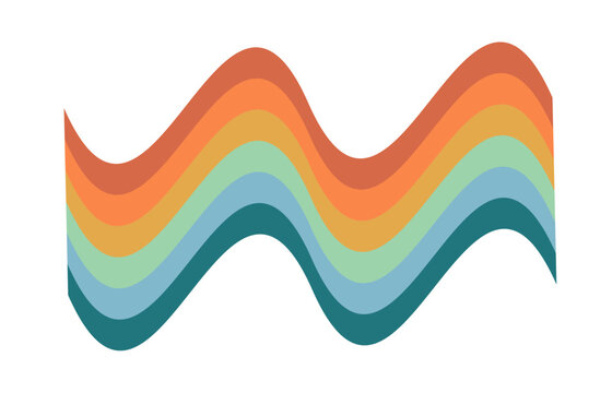 Geometric simple illustration with colourful stripy rainbow. Flat vector design.