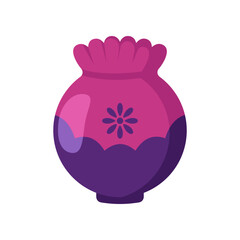 Pink and purple vase cartoon illustration. Old vessel, ceramic jug with pattern, liquid container isolated on white background. Pottery, design, interior concept