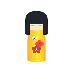 Japanese national kokeshi doll illustration. Drawing of traditional kokeshi doll for good fortune. Japan or Asia, culture concept