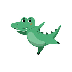 Cute crocodile roller skating cartoon illustration. Funny alligator skating. Jungle, predator animal concept