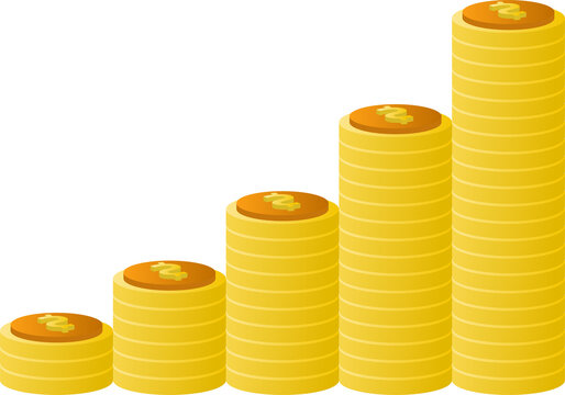 Flat design of payment and finance with pile coins, coin stack, coin bag and wallet.