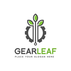 Gear Leaf Technology Vector Logo Template. Design suitable for industrial and ecology.