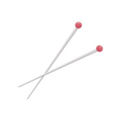 Steel knitting needles cartoon illustration. Cartoon drawing of accessory for knitting clothes or working with wool isolated on white background. Needlework, handicraft concept