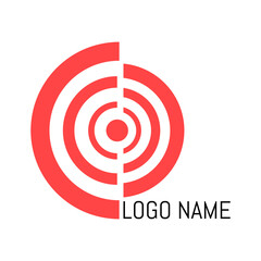 Abstract minimalist bullseye, target, record label logo vector with text