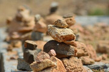 Stones are balanced on top of each other. Symbol of equilibrium and Zen