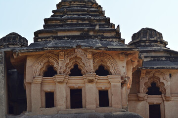 Ancient ruins of watch tower from old Vijayanagara Empire in Hampi,India . A UNESCO world heritage site. 