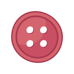 Red round button for handmade clothes cartoon illustration. Cartoon drawing of accessory for clothing isolated on white background. Hobby, fashion, handicraft concept