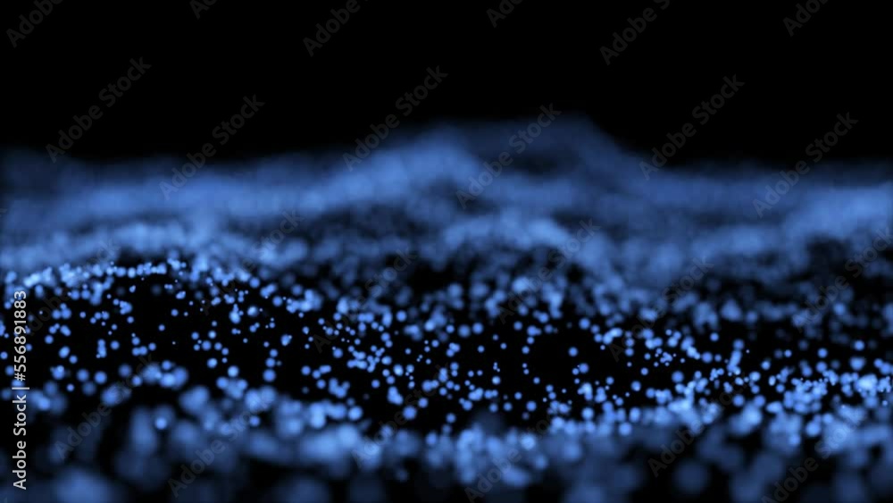 Poster abstract blue glowing energy waves from particles and magical dots with blur effect on dark backgrou