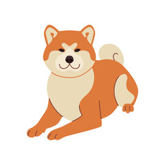 Obraz na płótnie Canvas Cute comic shiba inu lying vector illustration. Dog cartoon character sitting, symbol of 2018 isolated on white background. Pets or domestic animals, New Year concept