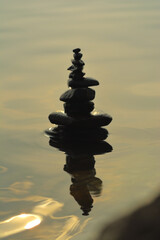 River Stones are balanced on top of each other. Symbol of equilibrium. 