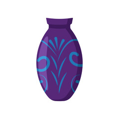 Dark purple vase cartoon illustration. Old vessel, ceramic jug with pattern, liquid container isolated on white background. Pottery, design, interior concept