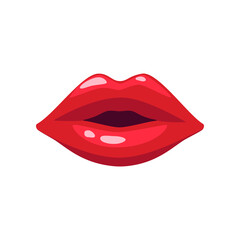 Female mouth with red lipstick blowing kiss isolated on white background. Sexy lips of woman or girl flat vector illustration. Expressions, emotions, beauty concept