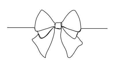 Gift ribbon bow in continuous line drawing style. simple black line sketch