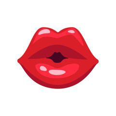 Female mouth with red lipstick kissing isolated on white background. Sexy lips of woman or girl flat vector illustration. Expressions, emotions, beauty concept